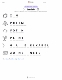 Licht afdrukbare werkblad voorbeeld