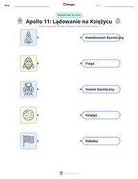 Drukowalny arkusz ćwiczeń Lądowanie na Księżycu dla dzieci