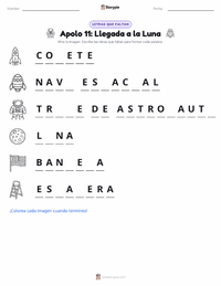 Vista previa de la hoja de trabajo imprimible de Alunizaje