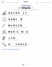 Podgląd drukowalnego arkusza ćwiczeń Katapulta