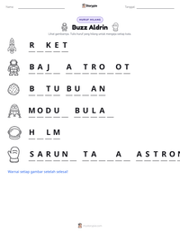 Prabaca lembar kerja cetak Buzz Aldrin