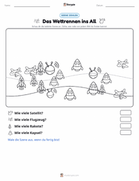 Wettlauf ins All druckbare Arbeitsblatt Vorschau