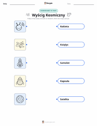Drukowalny arkusz ćwiczeń Wyścig kosmiczny dla dzieci
