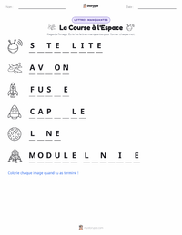 Aperçu de la feuille de travail imprimable Course à l'espace