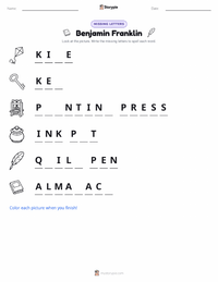 Benjamin Franklin printable worksheet preview