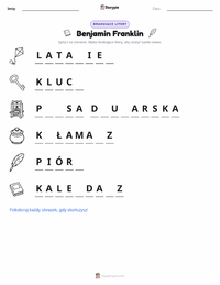 Podgląd drukowalnego arkusza ćwiczeń Benjamin Franklin