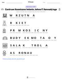 Podgląd drukowalnego arkusza ćwiczeń Centrum Kosmiczne imienia Johna F. Kennedy'ego
