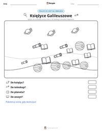 Podgląd drukowalnego arkusza ćwiczeń Księżyce Galileuszowe