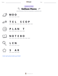 Galilean Moons printable worksheet preview