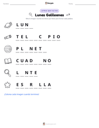 Vista previa de la hoja de trabajo imprimible de Lunas Galileanas
