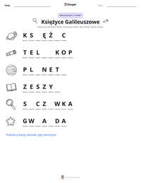 Podgląd drukowalnego arkusza ćwiczeń Księżyce Galileuszowe