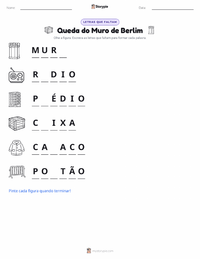 Prévia da folha de atividades imprimível Queda do Muro de Berlim