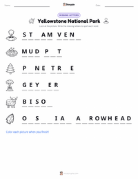 Yellowstone National Park printable worksheet preview