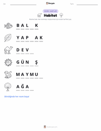 Habitat yazdırılabilir çalışma sayfası önizlemesi