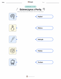 Drukowalny arkusz ćwiczeń Dziewczyna z perłą dla dzieci