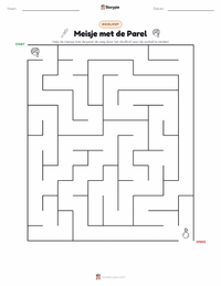 Meisje met de parel afdrukbare werkblad voorbeeld