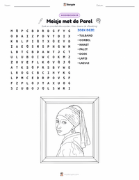 Meisje met de parel afdrukbare werkblad voorbeeld