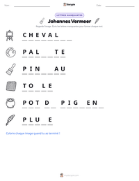 Aperçu de la feuille de travail imprimable Johannes Vermeer