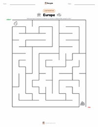 Aperçu de la feuille de travail imprimable Europe