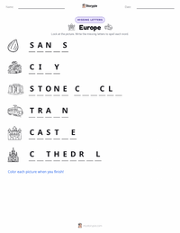 Europe printable worksheet preview