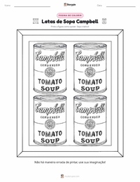Prévia da folha de atividades imprimível Latas de Sopa Campbell