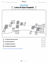 Vista previa de la hoja de trabajo imprimible de Latas de sopa Campbell