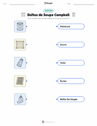 Feuille de travail imprimable Boîtes de soupe Campbell pour les enfants