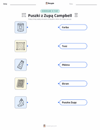Drukowalny arkusz ćwiczeń Puszki z zupą Campbell dla dzieci