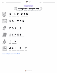 Campbell’s Soup Cans printable worksheet preview