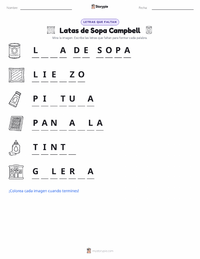 Vista previa de la hoja de trabajo imprimible de Latas de sopa Campbell