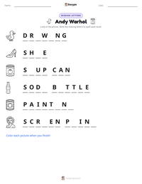 Andy Warhol printable worksheet preview