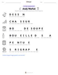 Aperçu de la feuille de travail imprimable Andy Warhol
