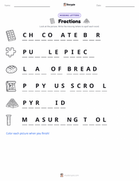 Fractions printable worksheet preview