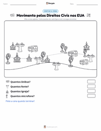 Prévia da folha de atividades imprimível Movimento dos Direitos Civis dos EUA