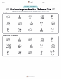Prévia da folha de atividades imprimível Movimento dos Direitos Civis dos EUA