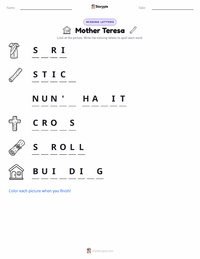 Mother Teresa printable worksheet for kids