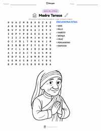 Vista previa de la hoja de trabajo imprimible de Madre Teresa
