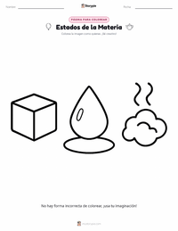 Página para colorear de Estados de la Materia (sólido, líquido, gas) para niños