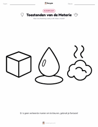 Aggregatietoestanden (vast, vloeibaar, gas) kleurplaat voor kinderen