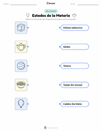 Hoja de trabajo imprimible de Estados de la Materia (sólido, líquido, gas) para niños