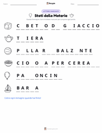 Anteprima della scheda stampabile di Stati della Materia (solido, liquido, gas)