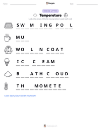 Temperature printable worksheet preview