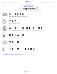 Vista previa de la hoja de trabajo imprimible de Temperatura
