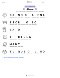 Vista previa de la hoja de trabajo imprimible de Átomo