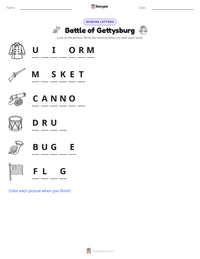 Battle of Gettysburg printable worksheet preview