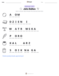 Podgląd drukowalnego arkusza ćwiczeń John Dalton