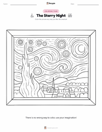 The Starry Night coloring page for kids