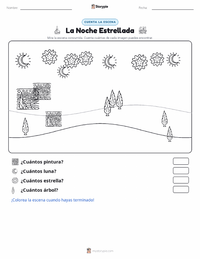 Vista previa de la hoja de trabajo imprimible de La noche estrellada
