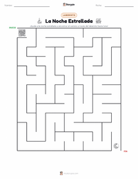 Vista previa de la hoja de trabajo imprimible de La noche estrellada