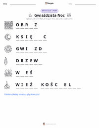 Podgląd drukowalnego arkusza ćwiczeń Gwiaździsta Noc